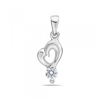 Sterling Silver Pendant Open Silver Aside Heart with Clear Cubic Zirconia Bottom Cir