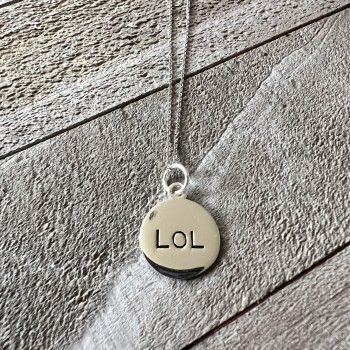 Sterling Silver Pendant 15mm Plain Round with Oxidized "Lol"--E-coated/Nickle Free-