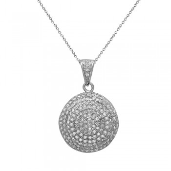 Sterling Silver Pendant Round Circle with Clear Cubic Zirconia