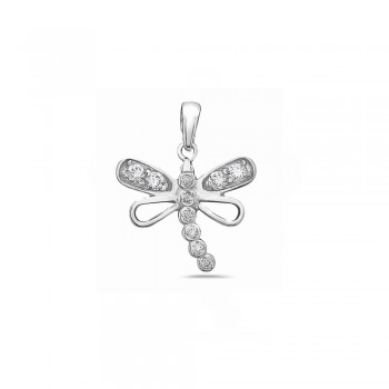 Sterling Silver Pendant of Dragonfly with Clear Cubic Zirconia