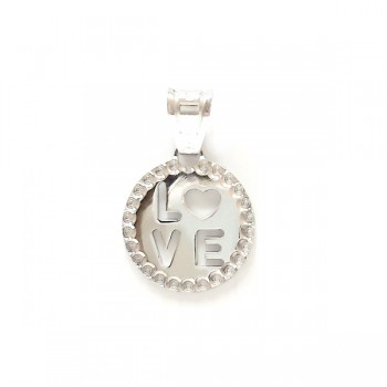 Sterling Silver Pendnat Plain Round +Love