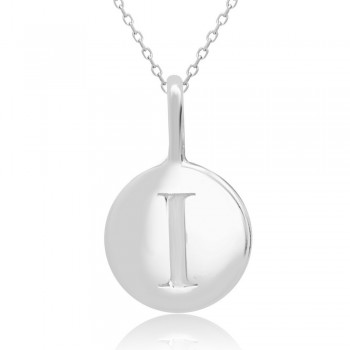 Sterling Silver Plain Round Charm Letter I