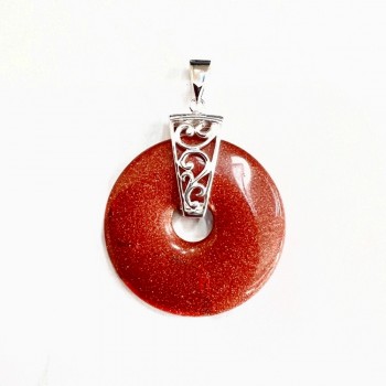 Sterling Silver Pendant Brown Gold Sand Donut With Silver Filgr