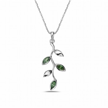 Sterling Silver PENDANT TREE BRANCHES WITH L GREEN SWAROVSKI CZ
