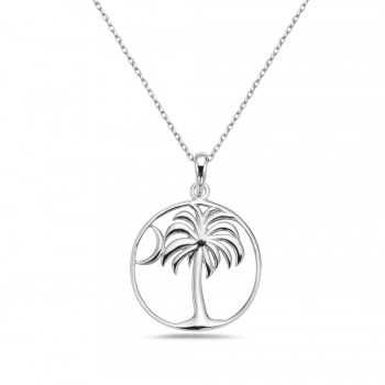 Sterling Silver PENDANT PALM TREE ON MOON