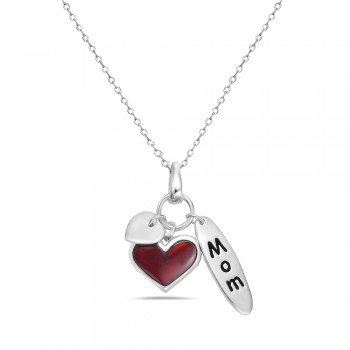 STERLING SILVER MULTICHARM CARNELIAN STONE HEART and MOM WORDING TAG
