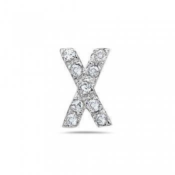 Sterling Silver Pendant Clear Cubic Zirconia Letter X