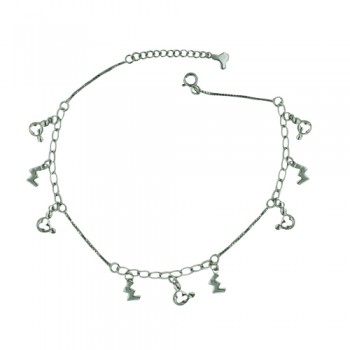 Sterling Silver Anklet M Letters+Open Mickey Charms