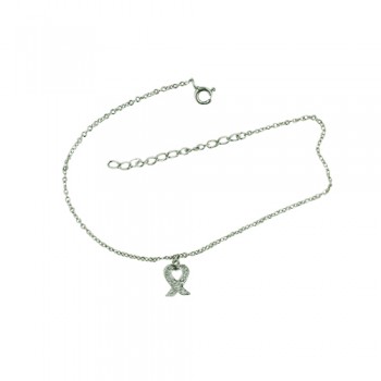 Sterling Silver Anklet Breast Cancer Support One Charm