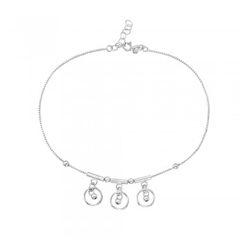 Sterling Silver Anklet 3 Tube with Open Circle Dangle Beads