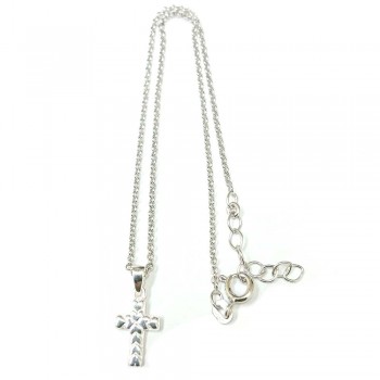 Sterling Silver Anklet Rolo Chain with Hearts on Cross Charm