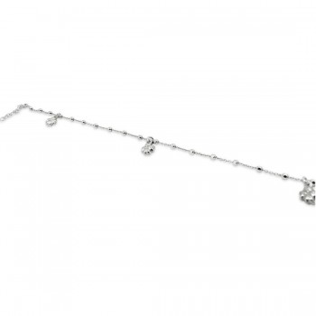 STERLING SILVER ANKLET 3 PLAIN FLOWERS BEADS ON CHAIN