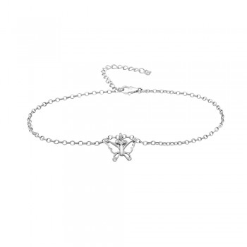 Sterling Silver Anklet Butterfly Clear Cubic Zirconia Charm