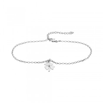 Sterling Silver Anklet Clover Charm 1 Clear Cubic Zirconia