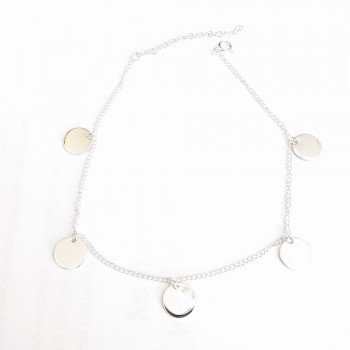 Sterling Silver ANKLET 5 PLAIN DISC CHARMS -7S-128E