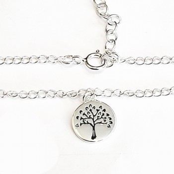 Sterling Silver ANKLET TREE OF LIFE, THINNER TRUNK ROUND CHARM-7S-131E