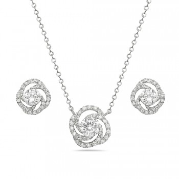 Brass Necklace Earring Swirl Center Cubic Zirconia Rolo Chain