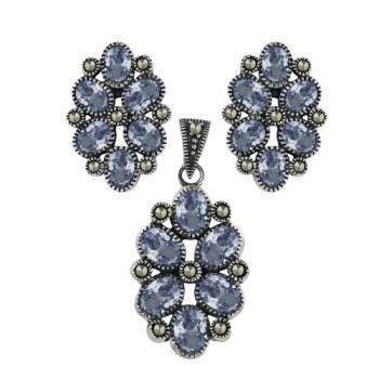 Marcasite Set 6 Oval Lv Cubic Zirconia