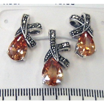Marcasite Set 'X' Top with Champagne Cubic Zirconia Tear Drop