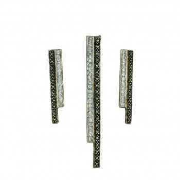 Marcasite Set Clear Cubic Zirconia Channel+Marcasite Bar