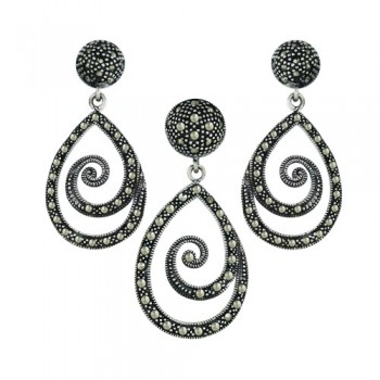 Marcasite Pendant 40X20mm+Earring 36X17mm Pave Marcasite Top with Open