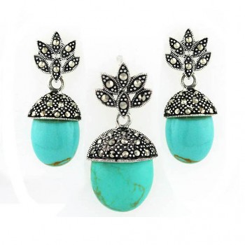Marcasite Set Faux Turquoise Acorn with Marcasite Marquis Top