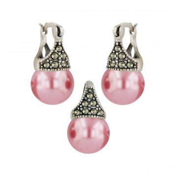 Marcasite Set ( 2A Swiss Marcasite) 10mm Latch Pink Pearl (Open M