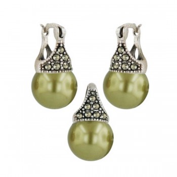 Marcasite Set ( 2A Swiss Marcasite) 10mm Latch Olive Pearl (Open