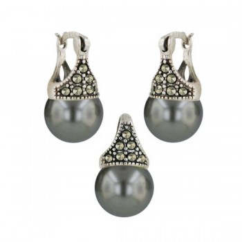 Marcasite Set ( 2A Swiss Marcasite) 10mm Latch Gray Pearl (Open M