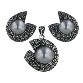 Marcasite Set Gray Faux Pearl with Marcasite Around