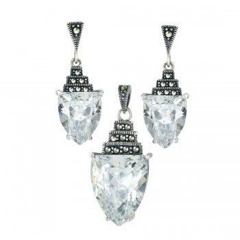 Marcasite Set Gradually Marcasite Bar Steps+Trillion Clear Cubic Zirconia