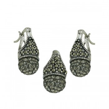 Marcasite Pendant and Earring Set with Black Crystal Ball