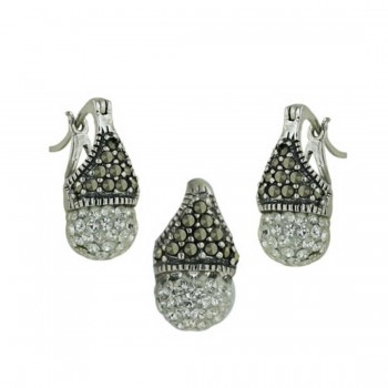 Marcasite Pendant and Earring Set with Clear Crystal Ball