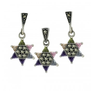 Marcasite Set 14X14mm Jewish Star Olivine,Pink,A,Champagne,G Color Cubic Zirconia