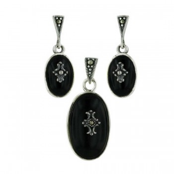 Marcasite Set Onyx Oval with Cross in Center