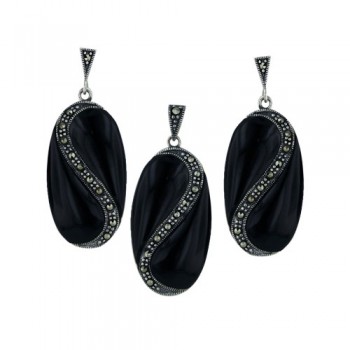 Marcasite Set Onyx Oval with Marcasite "S" Design