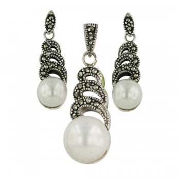 Marcasite Set 3 Open Arch 8.5+10mm Shell Pearl Bottom