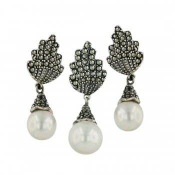 Marcasite Set Torch Pave Top 8+10mm White Shell Pearl