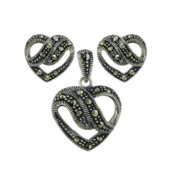 Marcasite Set Open Heart with Curve Across