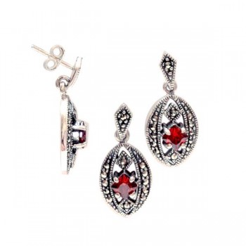 Marcasite Set Oval Shaped with Swiss Marcasite & Square Garnet Cubic Zirconia