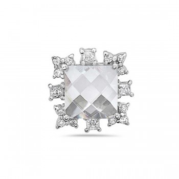 STERLING SILVER PENDANT SQUARE CLEAR CUBIC ZIRCONIA CHESS CUT CENTER