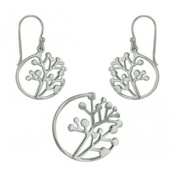 Sterling Silver Set Open Tree of Life in Circle -Rhodium Plating-