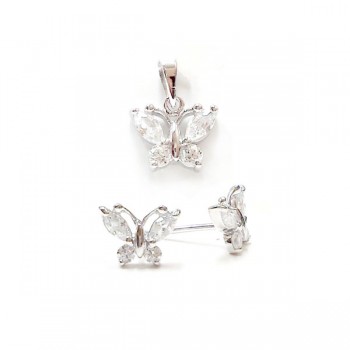 Sterling Silver Set Butterfly Clear Cubic Zirconia