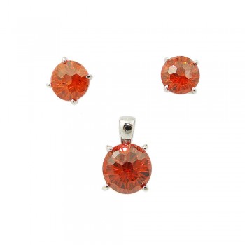 SS Pdnt(10Mm)+Earg(8Mm) Round Flwr Cut Gn Cz, Red