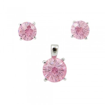 SS Pdnt(10Mm)+Earg(8Mm) Round Flwr Cut Pk Cz, Pink