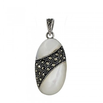 MS PENDANT 2 DIMENSIONAL WHITE MOP OVAL W/PAVE MS CENTER