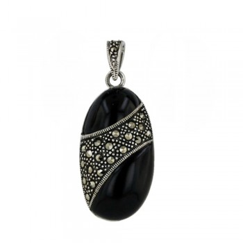 MS PENDANT 2 DIMENSIONAL ONYX OVAL W/PAVE MS CENTER