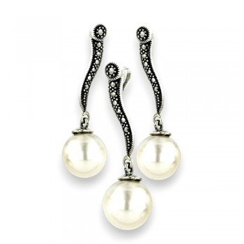 Marcasite Set 12mm 10mm White Pearldangle Marcasite Line Top