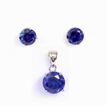 STERLING SILVER SETS ROUND 8MM +10MM SAPPHIRE GLASS 4 PRONGS