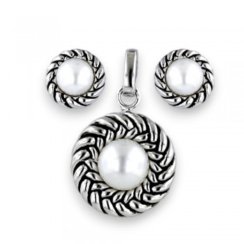 Sterling Silver 7.5 mm Pendant and 5.5 mm Stud Earring Set of F